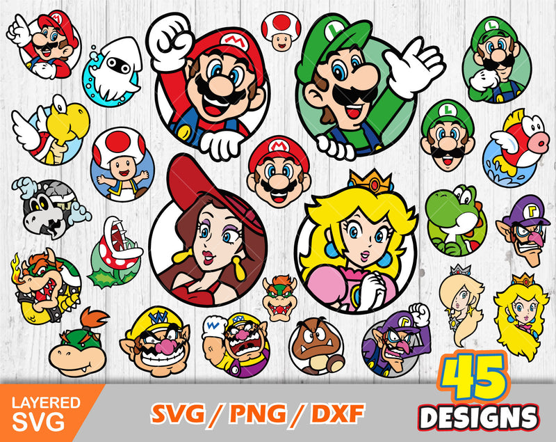 Mario Icons clipart set, Mario svg cut files for Cricut / Silhouette, png, dxf, Super mario clip art, Mario characters vector clipart