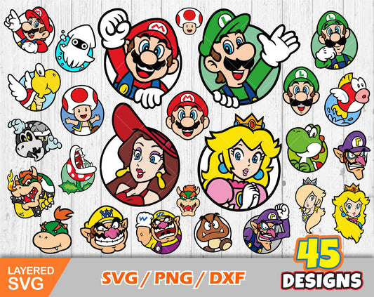 Mario Icons Clipart Bundle, Super Mario Svg Cut Files For Cricut / Silhouette