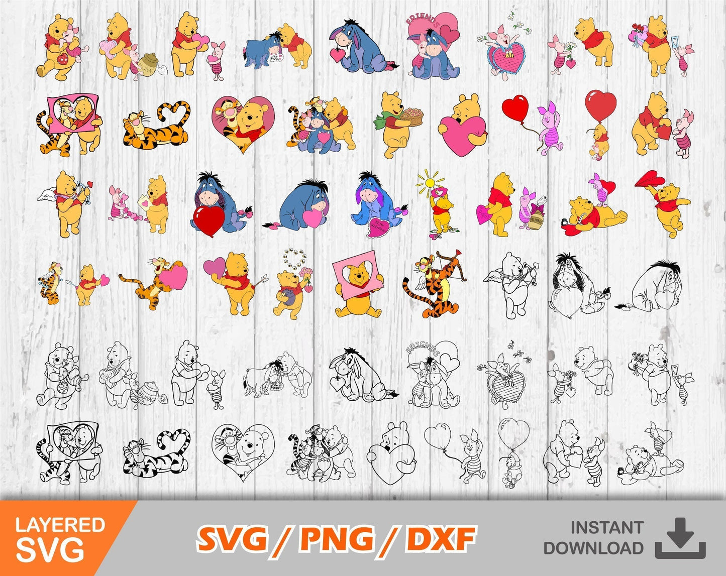 Pooh Valentine's Day Svg, Winnie the Pooh Valentines Day Clipart Set