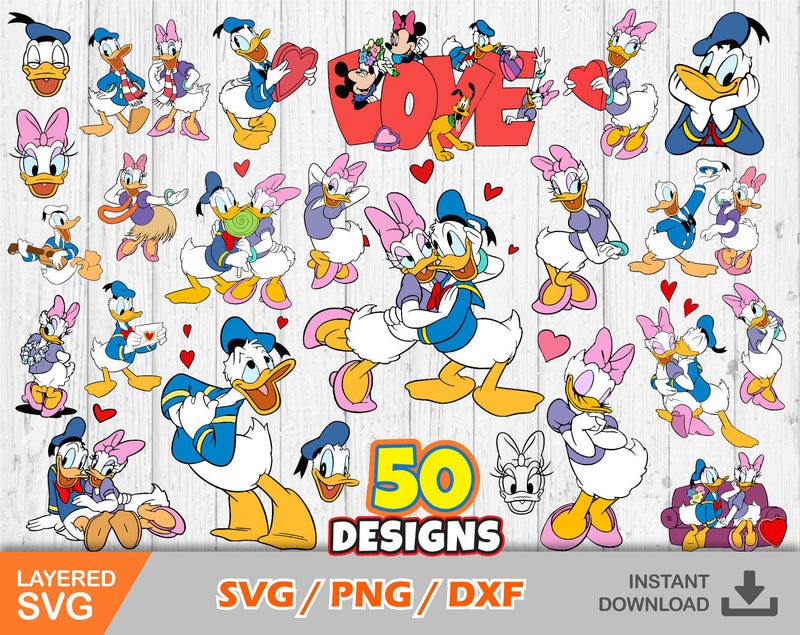 Donald and Daisy Valentine's Day clipart bundle, Valentines Day svg cut files for Cricut / Silhouette, Donald Duck svg, png, dxf