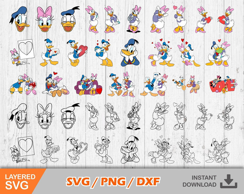 Donald and Daisy Valentine's Day Svg, Donald and Daisy Valentines Day Clipart Set