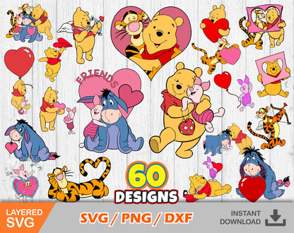 Pooh Valentine's Day Svg, Winnie the Pooh Valentines Day Clipart Set