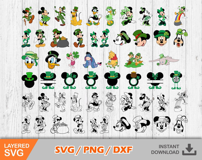 Mickey and Friends Saint Patricks Day 55 cliparts bundle, St. Patrick's Day svg cut files for Cricut / Silhouette, png, dxf