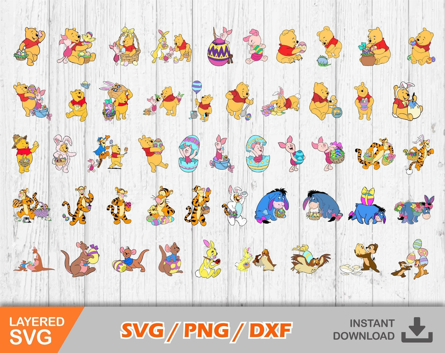 Pooh And Friends Easter Svg, Pooh And Friends Easter Clipart Set