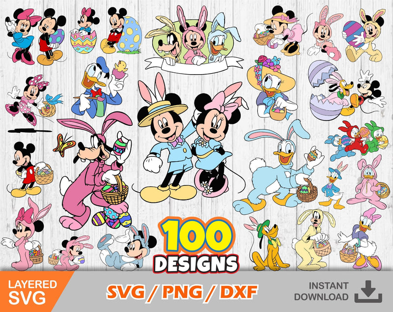 Mickey and Friends Easter clipart bundle, Easter svg cut files for Cricut / Silhouette, Mickey svg, Easter png, png, dxf