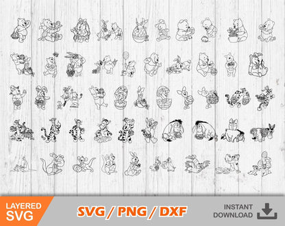Pooh And Friends Easter Svg, Pooh And Friends Easter Clipart Set