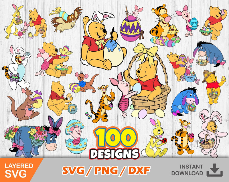 Pooh and Friends Easter clipart set, Easter svg cut files for Cricut / Silhouette, Winnie the Pooh svg, easter png, png, dxf