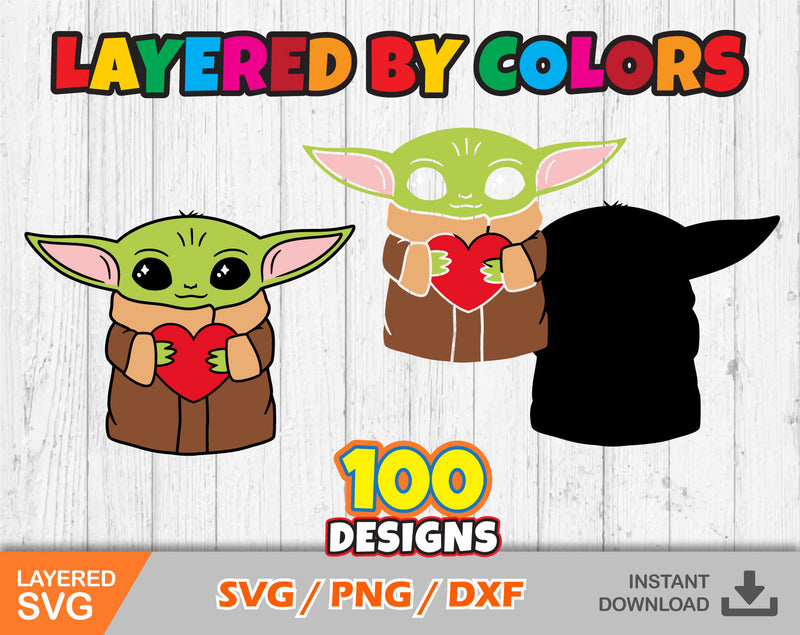 Baby Yoda 100 cliparts bundle, Baby Yoda svg cut files for Cricut / Silhouette, baby yoda png, star wars svg, png, dxf