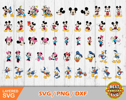 Mickey and friends 100 cliparts bundle, Mickey svg cut files for Cricut / Silhouette, Donald Duck svg, Mickey png, dxf