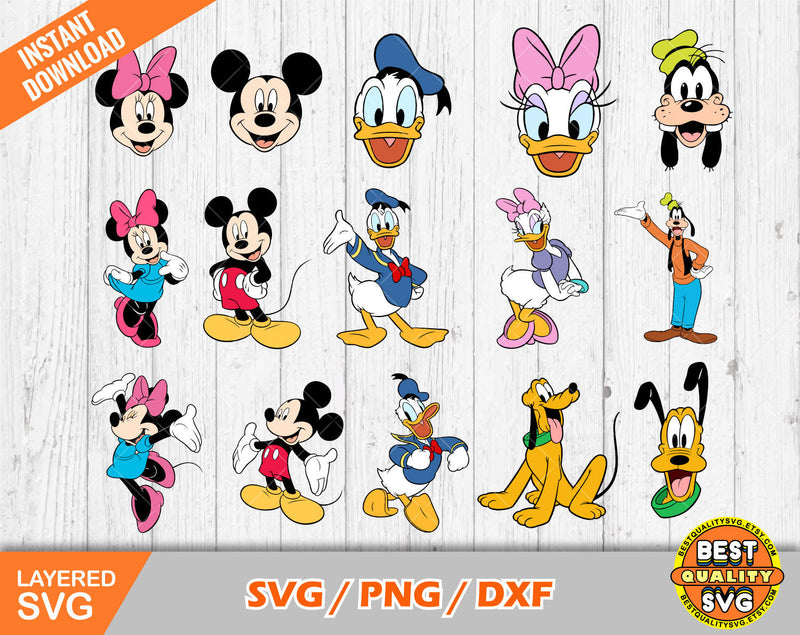 Mickey and friends clipart set, Mickey svg cut files for Cricut / Silhouette, Donald Duck svg, Mickey png, dxf