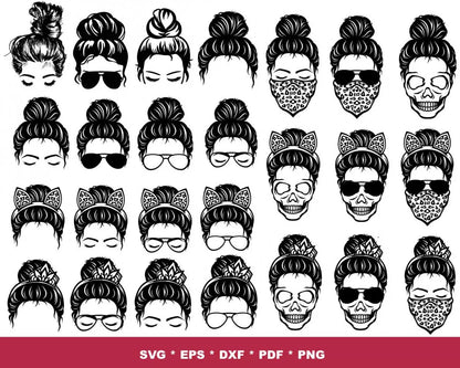 Messy Bun SVG, Messy Bun SVG For Cricut, Mom Life Silhouette, Mom Life PNG Transparent, Mom Life SVG Cut Files