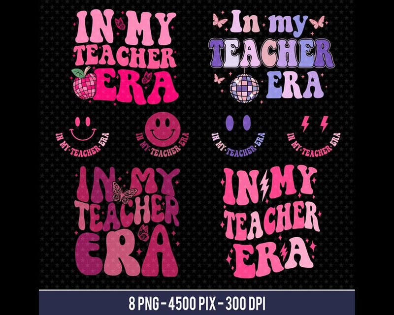 In My Teacher Era PNG Bundle, Teacher Retro Shirt, Back to school