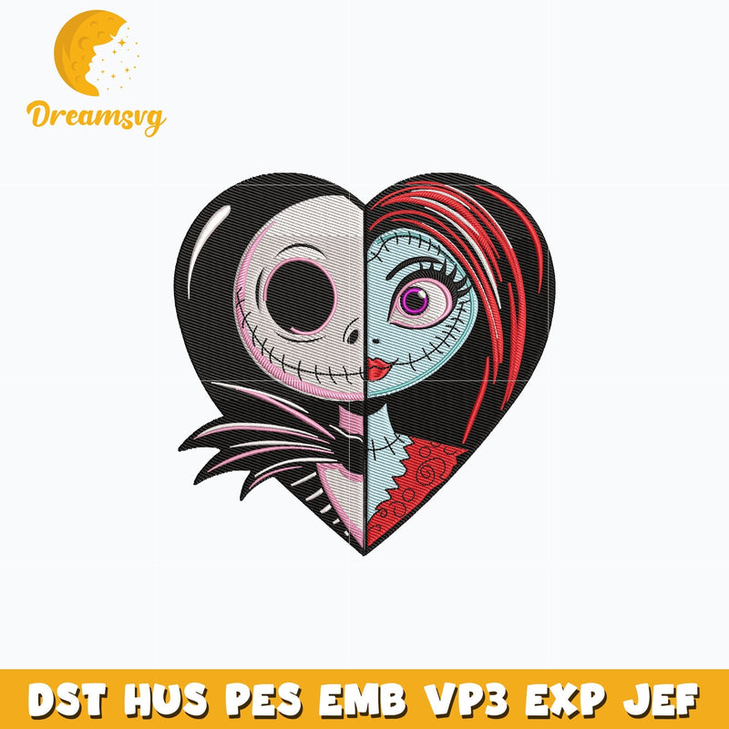 Jack and sally embroidery design