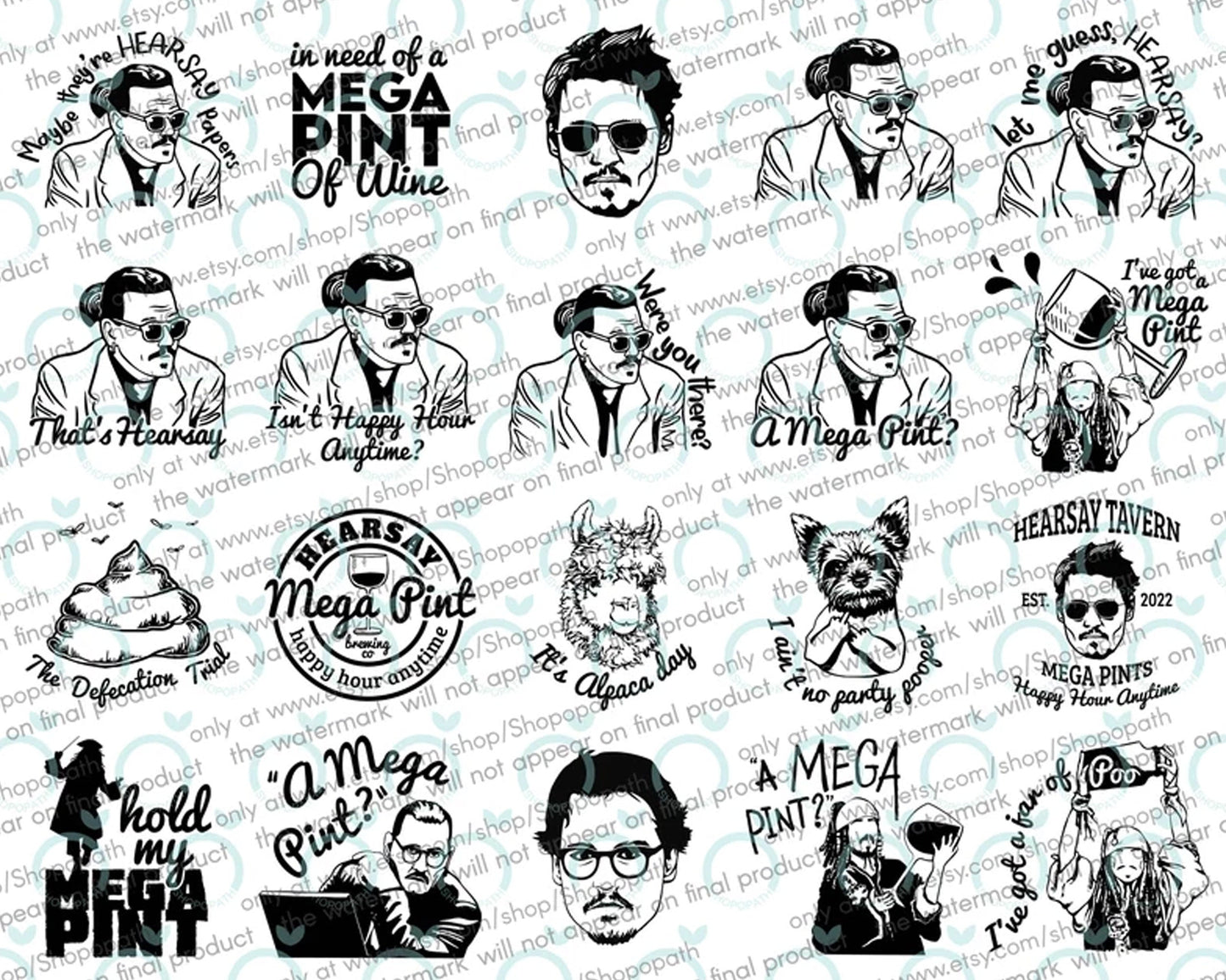 Johnny Depp Trial Svg, 58 Designs Justice for Johnny svg, Mega Pint, Hearsay svg, Jar of Dirt svg, Cricut bundle, Dog Stepped On A Bee svg