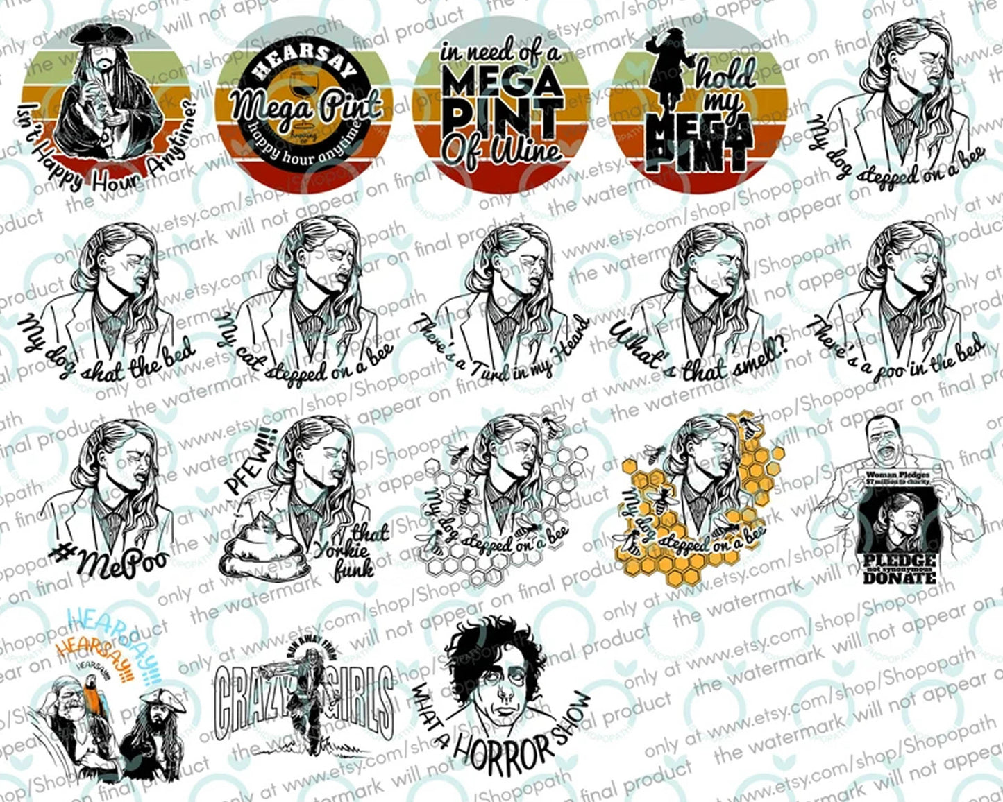 Johnny Depp Trial Svg, 58 Designs Justice for Johnny svg, Mega Pint, Hearsay svg, Jar of Dirt svg, Cricut bundle, Dog Stepped On A Bee svg