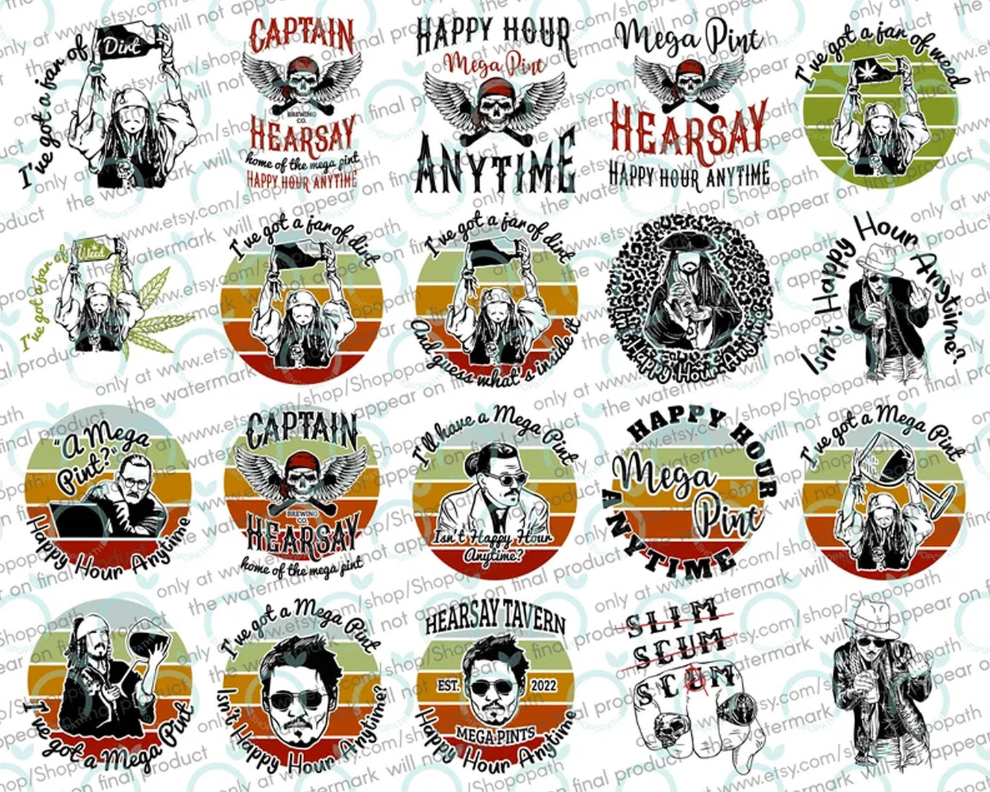 Johnny Depp Trial Svg, 58 Designs Justice for Johnny svg, Mega Pint, Hearsay svg, Jar of Dirt svg, Cricut bundle, Dog Stepped On A Bee svg