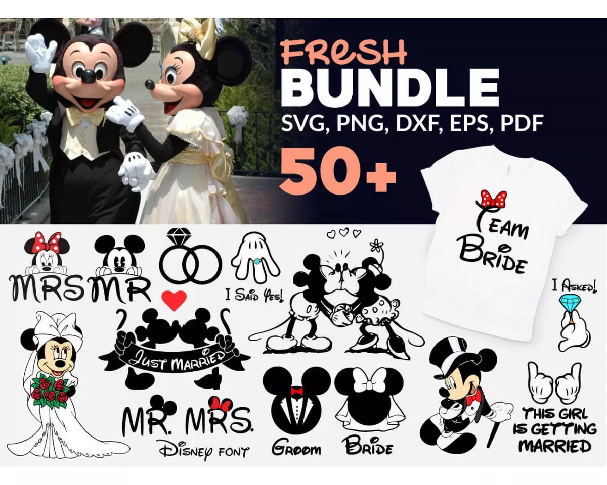 Disney Just Married SVG, Disney Just Married SVG Cricut, Disney Just Married Clipart