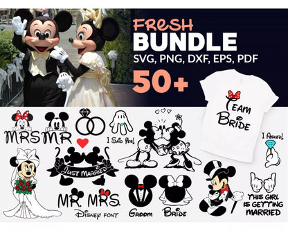 Disney Just Married SVG, Disney Just Married SVG Cricut, Disney Just Married Clipart