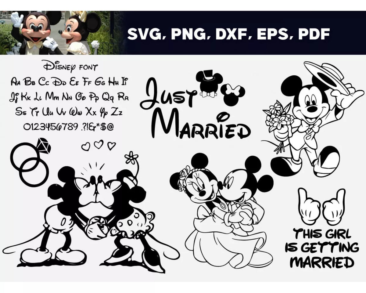 Disney Just Married SVG, Disney Just Married SVG Cricut, Disney Just Married Clipart