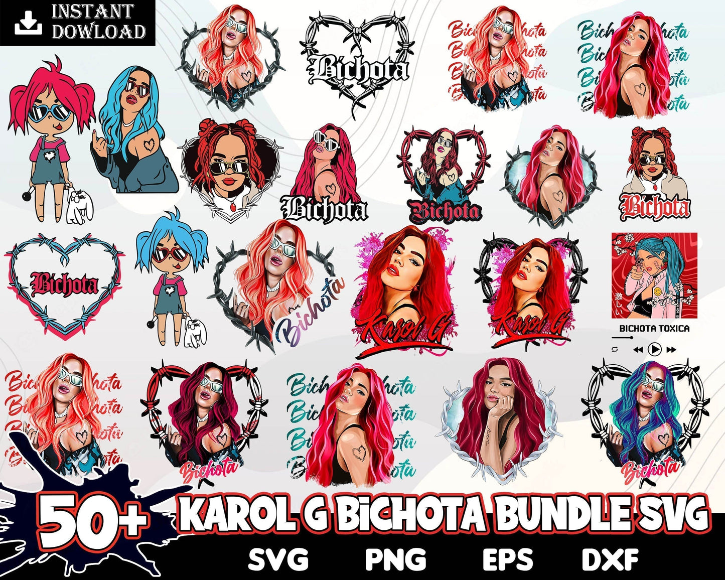 Bad Bunny Layered Svg, Karol G Red Hair PNG, Karol G Bichota Singer Svg files