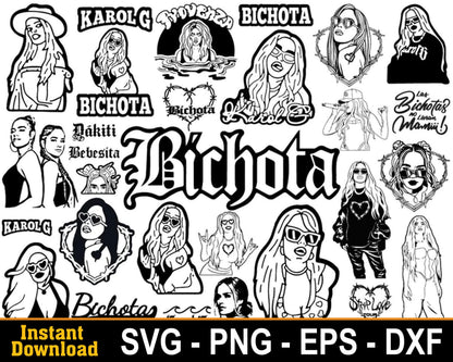 250+ Bundle Karol G red hair svg, Karol G Bichota singer png files, Silhouette, Digital download