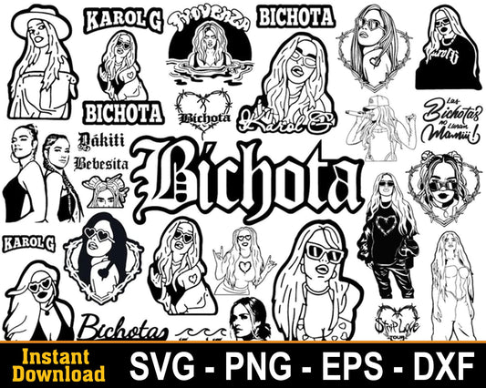 250+ Bundle Karol G red hair svg, Karol G Bichota singer png files, Silhouette, Digital download