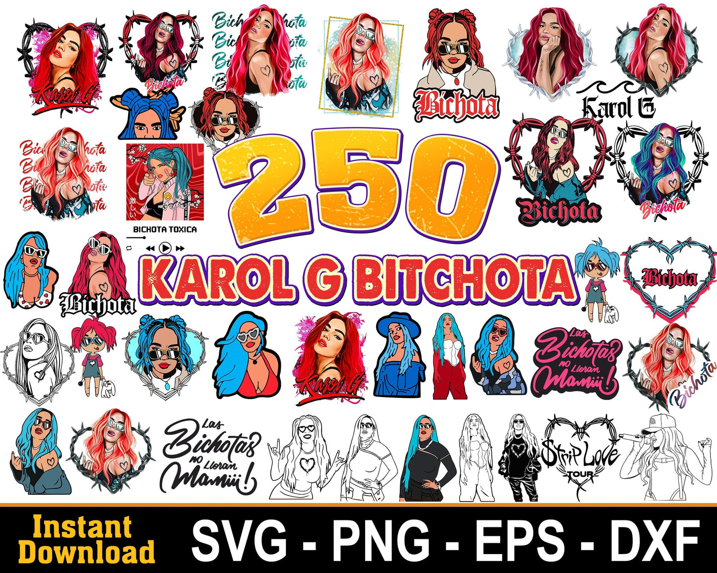 425+ Mega Bundle Karol G red hair svg 2022, Karol G Bichota singer png files, Silhouette, Digital download