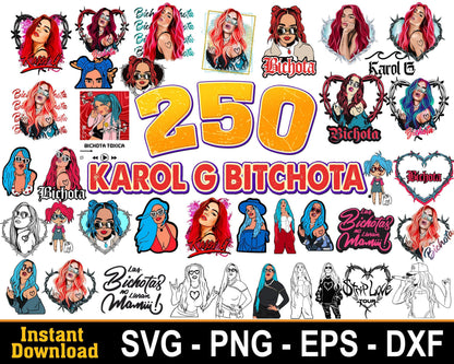 425+ Mega Bundle Karol G red hair svg 2022, Karol G Bichota singer png files, Silhouette, Digital download