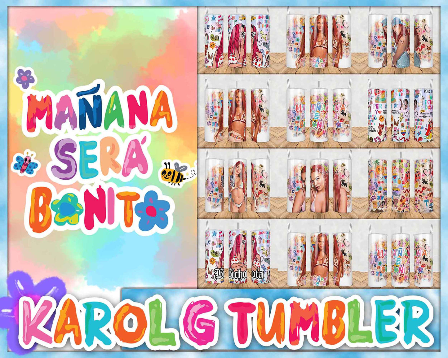 Updated Karol New Album 20oz Tumbler Wrap PNG Bundle, Mañana Será Bonito 20oz Bundle, Tumbler Wrap Png