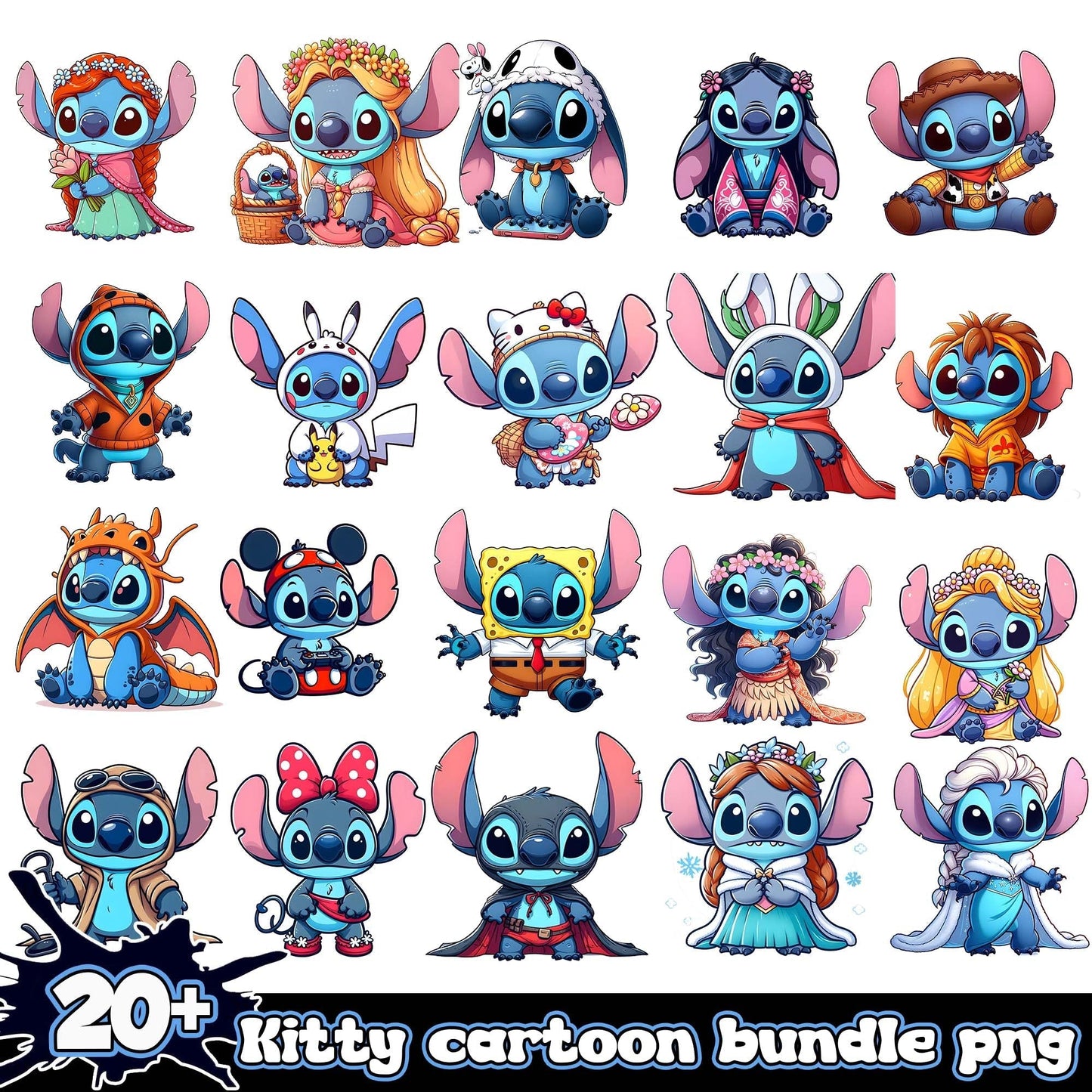 Stitch Cartoon Bundle 20+ PNG