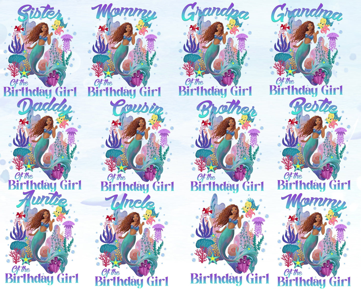 12+ Little Mermaid Birthday Girl PNG Files - Digital Download