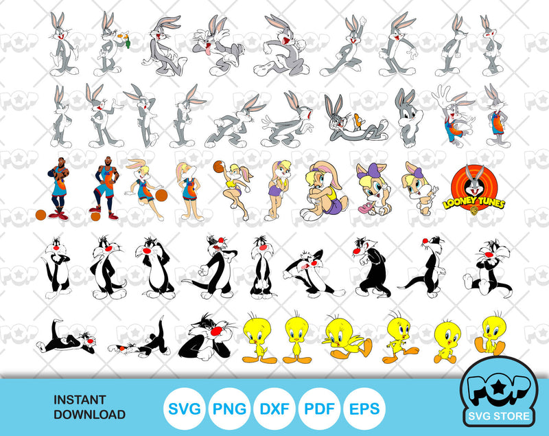 Looney Tunes 100 cliparts bundle, Bugs Bunny SVG cut files for Cricut / Silhouette, PNG, DXF, instant download