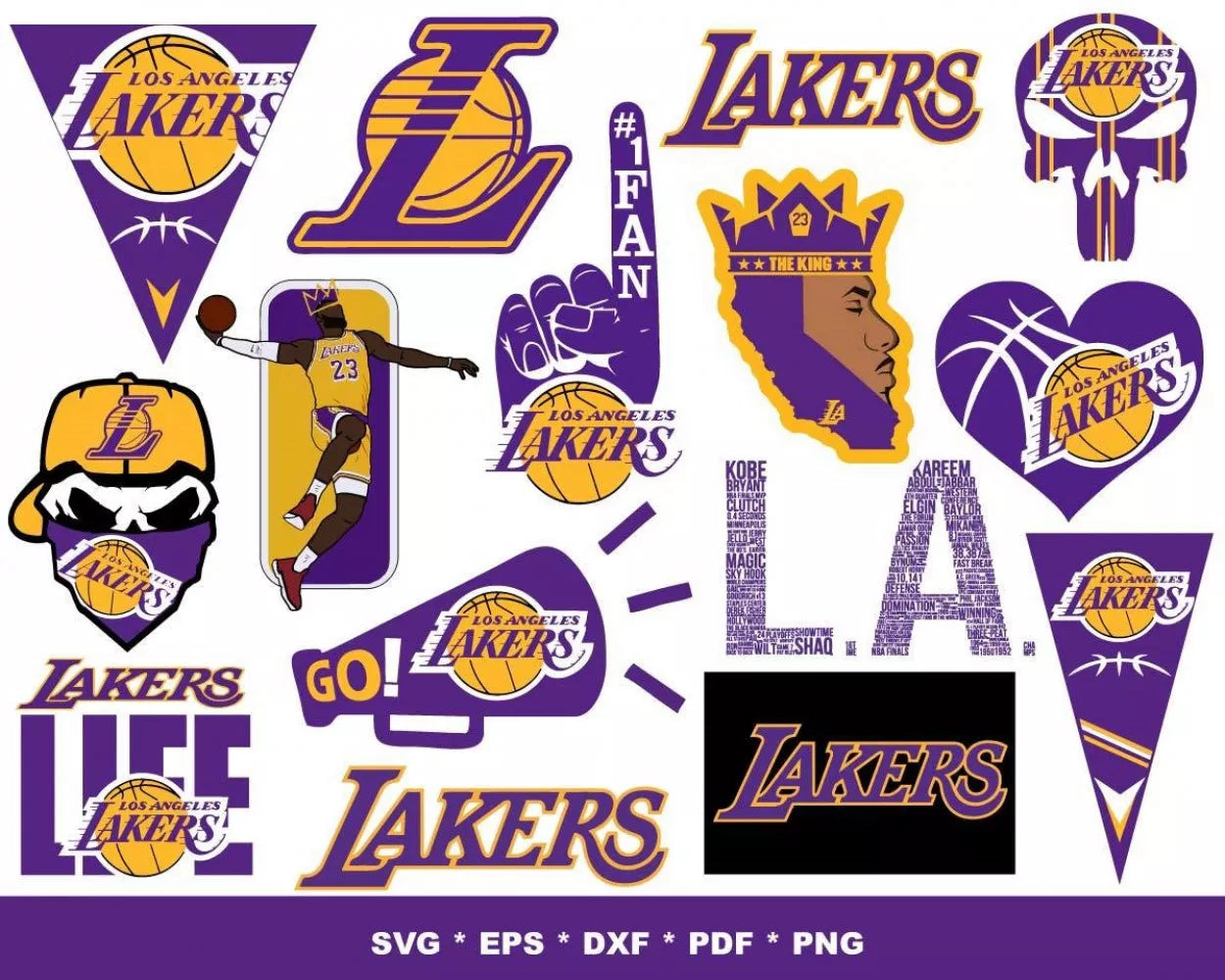 Los Angeles Lakers Clipart Bundle, PNG & SVG Cut Files for Cricut & Silhouette