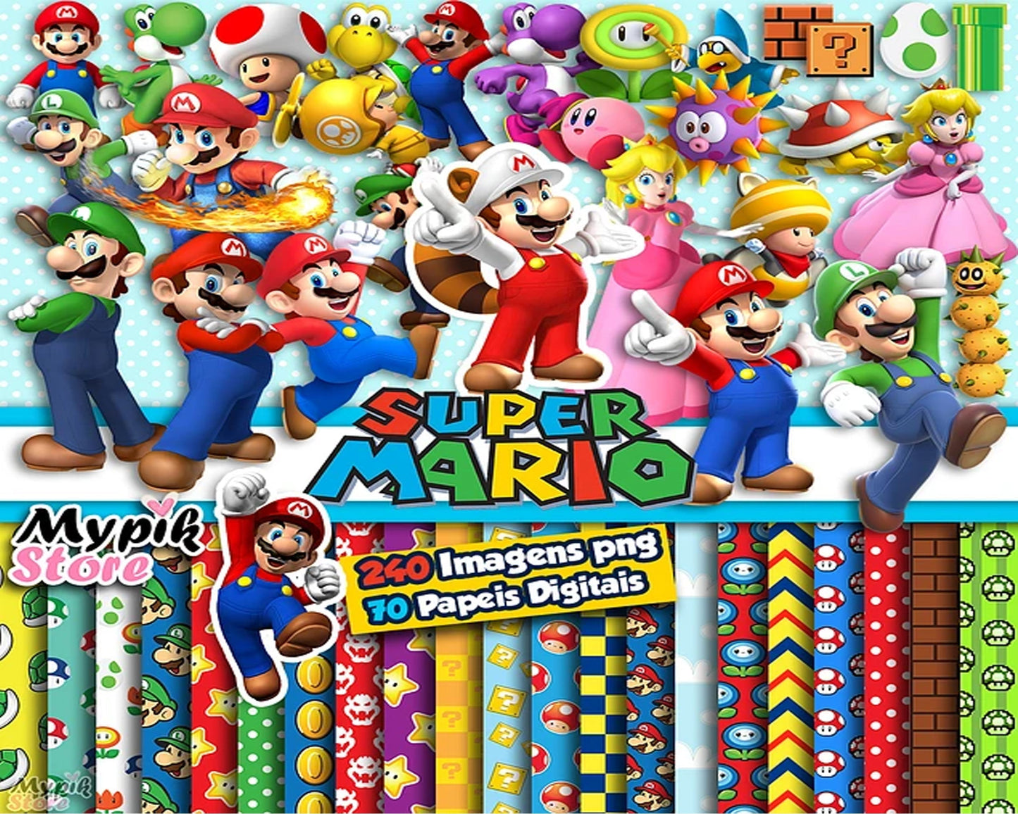 Mario clipart PNG, Printable png cut for Cricut / Silhouette, Mario digital papers, instant download