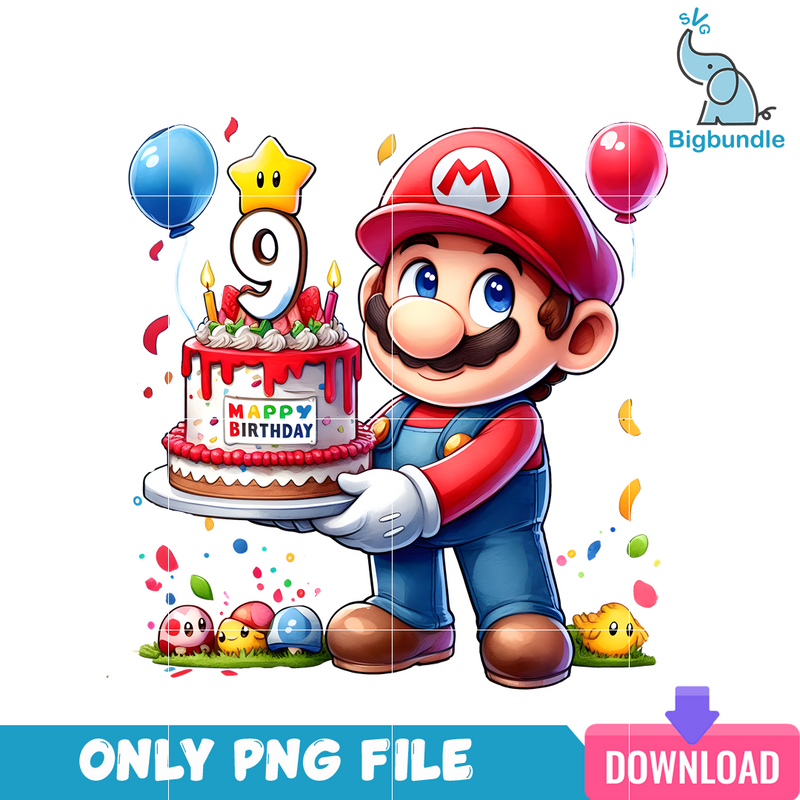 Happy Birthday 9 Years Old Mario PNG