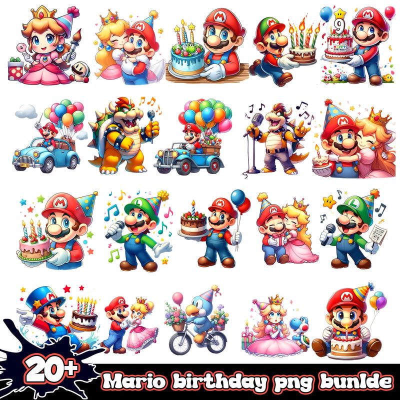 Supper Mario birthday png bundle