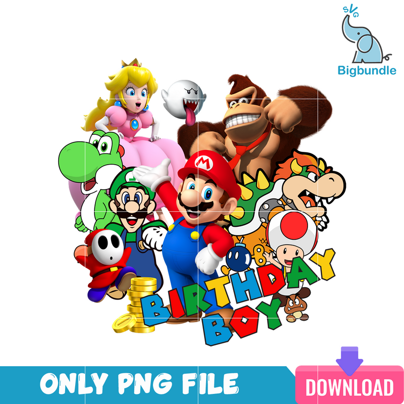 Super Mario Characters Birthday Boy PNG