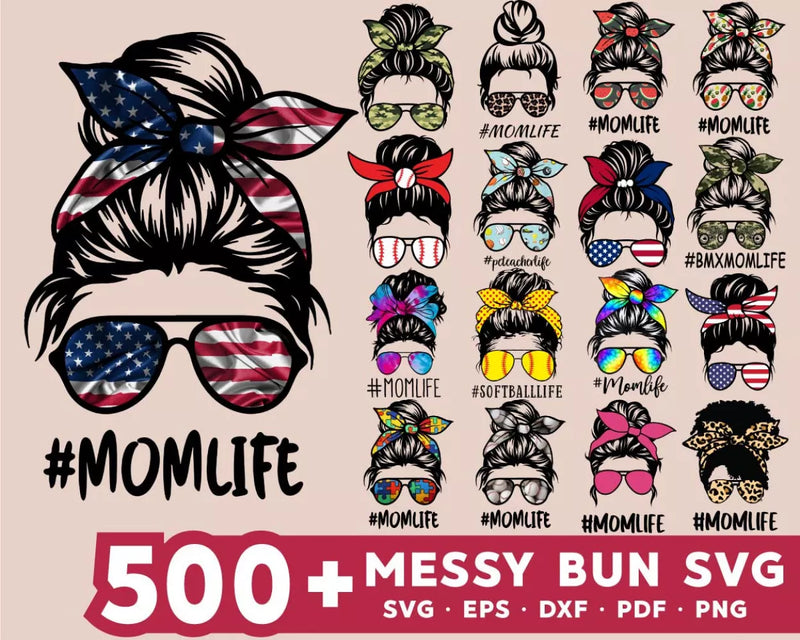 Messy Bun Clipart Bundle, PNG & SVG Cut Files for Cricut & Silhouette