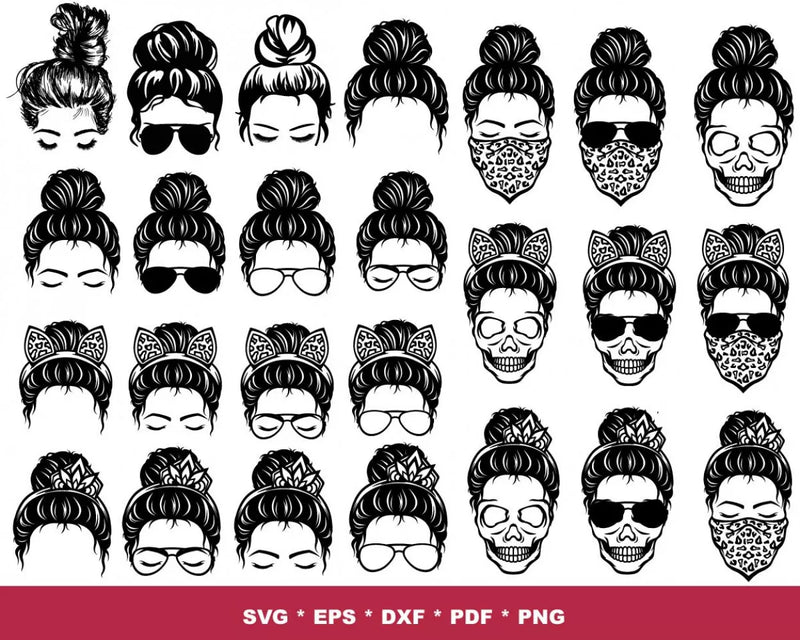 Messy Bun Clipart Bundle, PNG & SVG Cut Files for Cricut & Silhouette