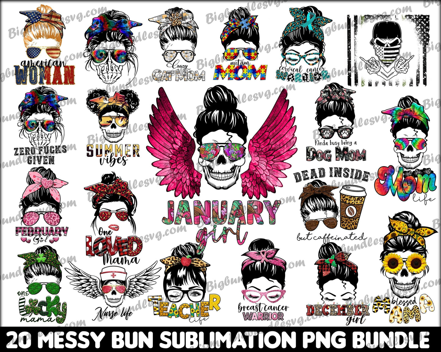 Messy bun sublimation Bundle - Digital Dowload