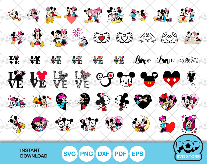 Mickey and Minnie Valentine's Day 100 cliparts bundle, SVG cut files for Cricut / Silhouette, instant download