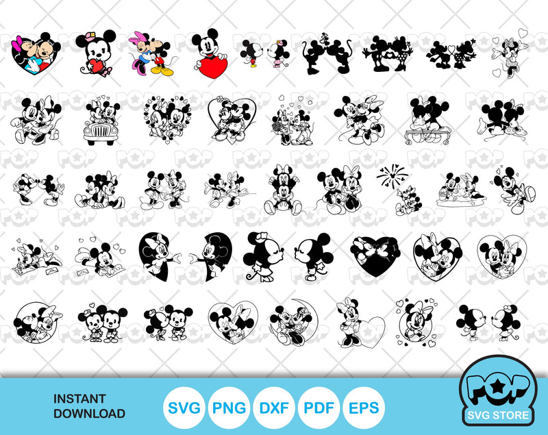 Mickey and Minnie Valentine's Day 100 cliparts bundle, SVG cut files for Cricut / Silhouette, instant download