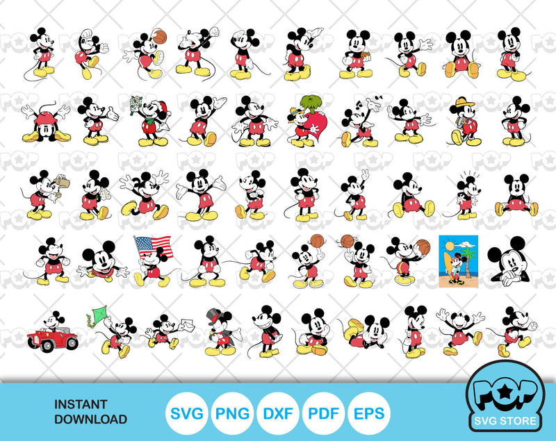 Classic Mickey Mouse 100 cliparts bundle, Mickey svg cut files for Cricut / Silhouette, Mickey Mouse png, dxf