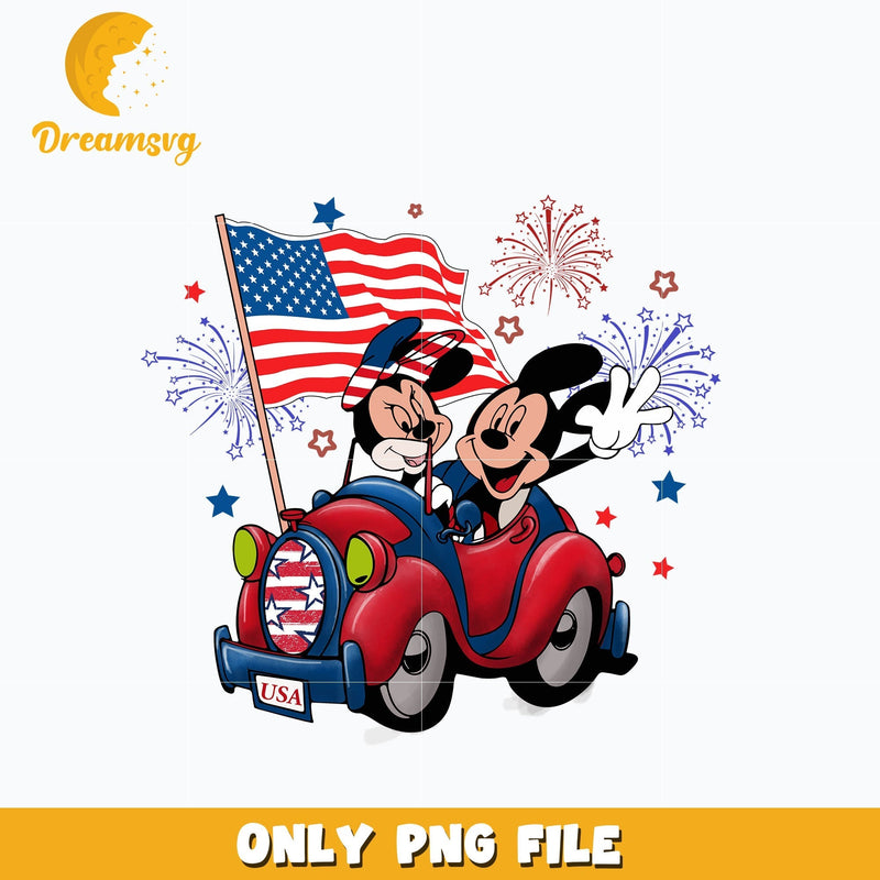 mickey and minnie on car Png, 4th of July Png