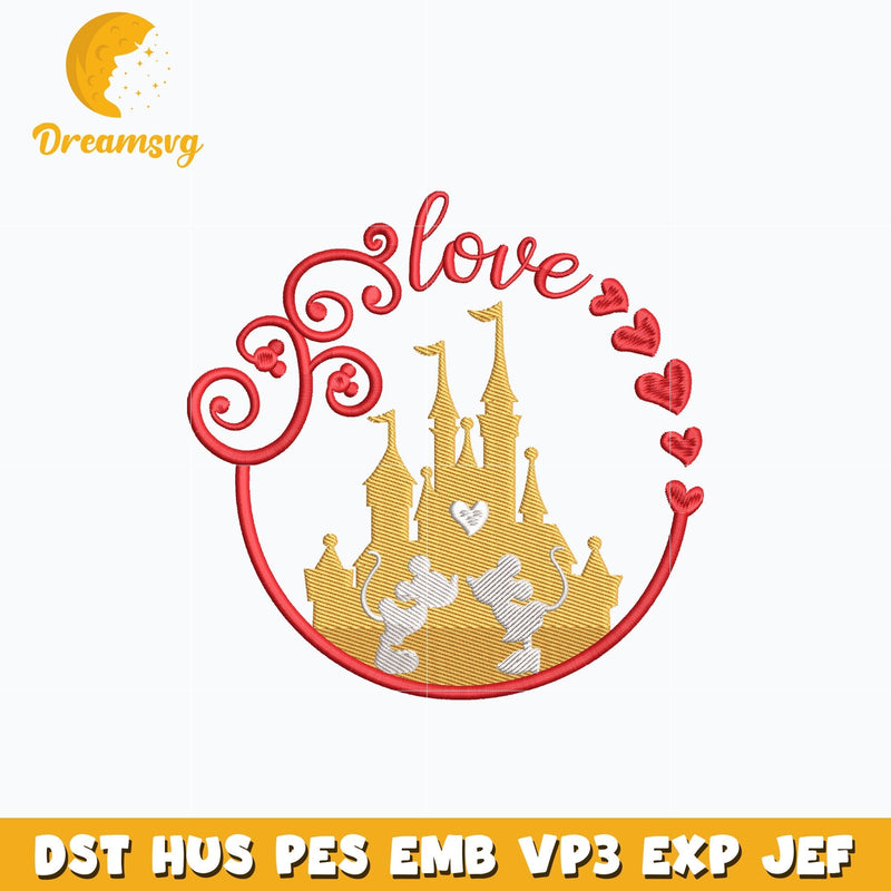 Mickey castle love embroidery design