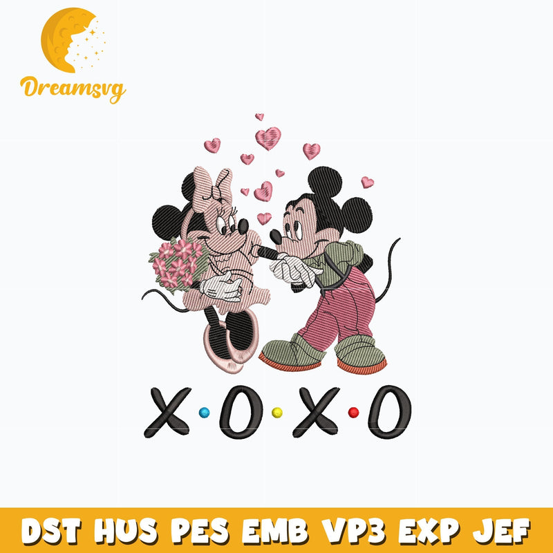 Mickey couple xoxo embroidery design