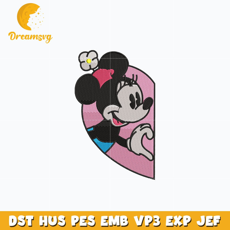 Minnie half love embroidery design