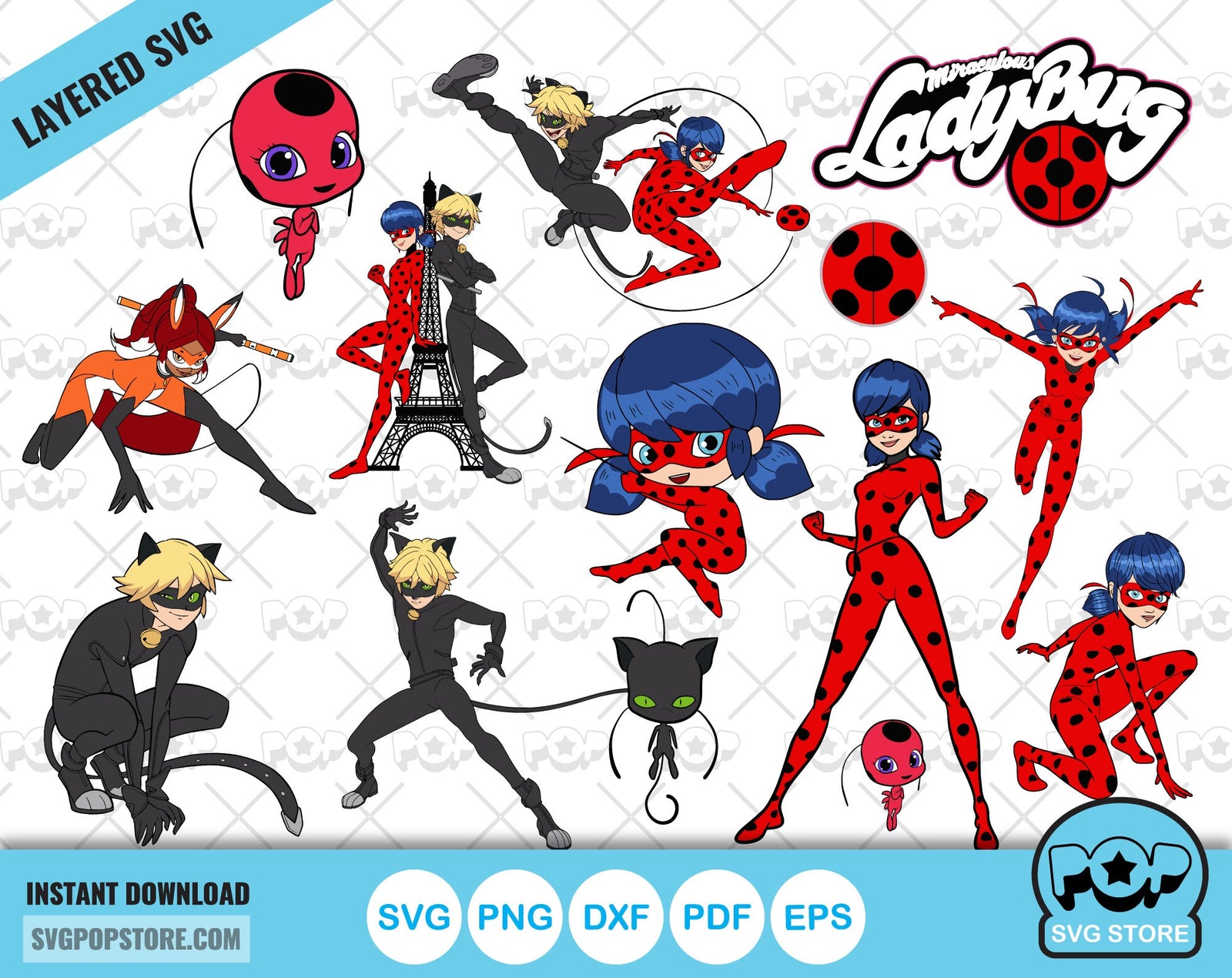 Miraculous Ladybug clipart set, Miraculous SVG cut files for Cricut