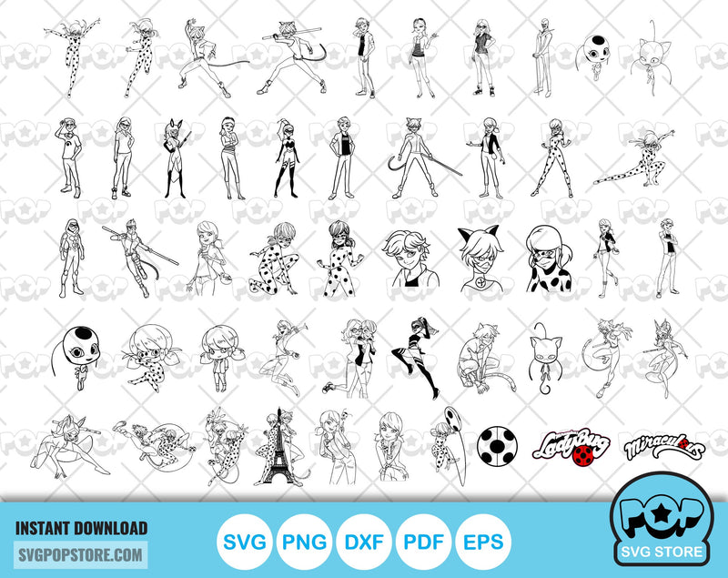 Miraculous Ladybug 100 cliparts bundle, Miraculous SVG cut files for C
