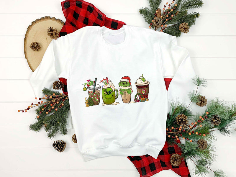 Grinch Santa Claus Hat Coffee Christmas PNG, Grinch Christmas PNG.